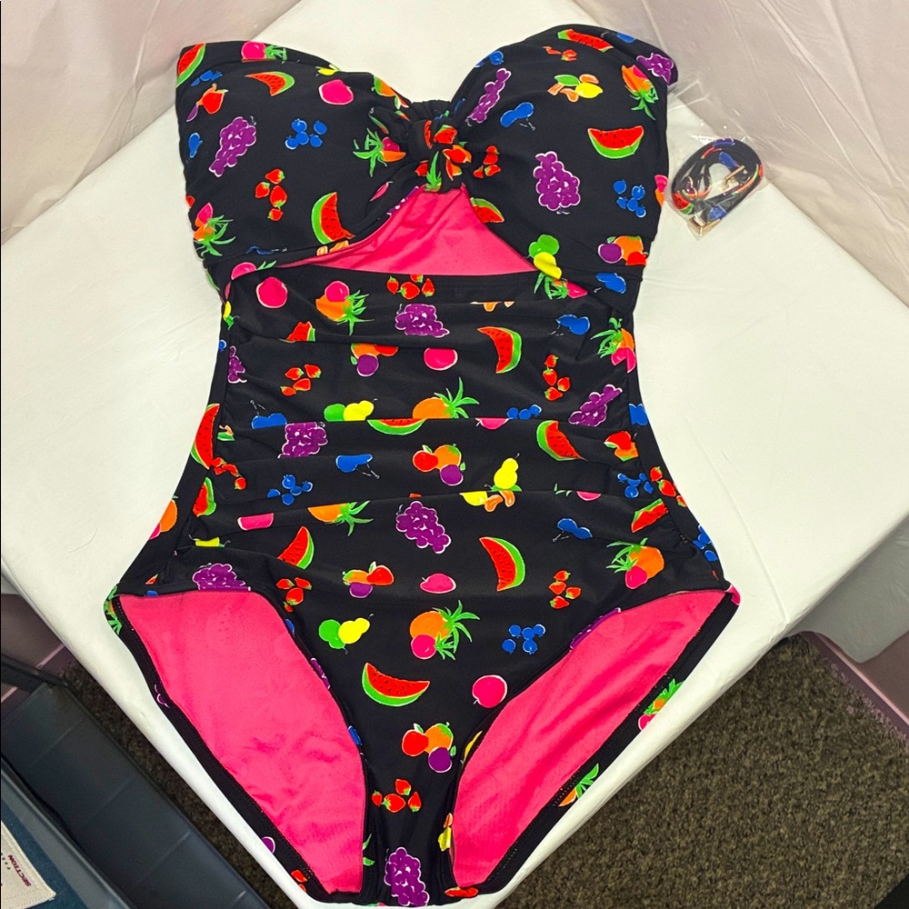 Kate Spade Women’s Black Fruit-Print One-Piece Swimsuit